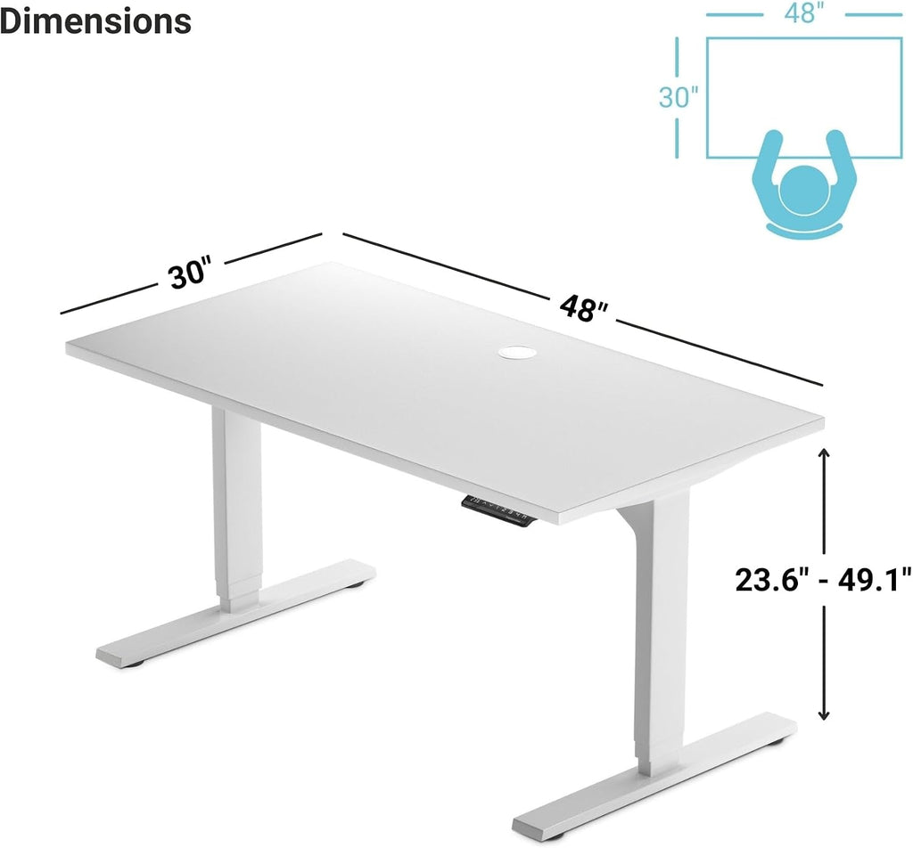 Stand Up Height Adjustable Electric Standing Desk - 48" x 30" with Dual Motor, 3 Stages Sit Stand Table - Dark