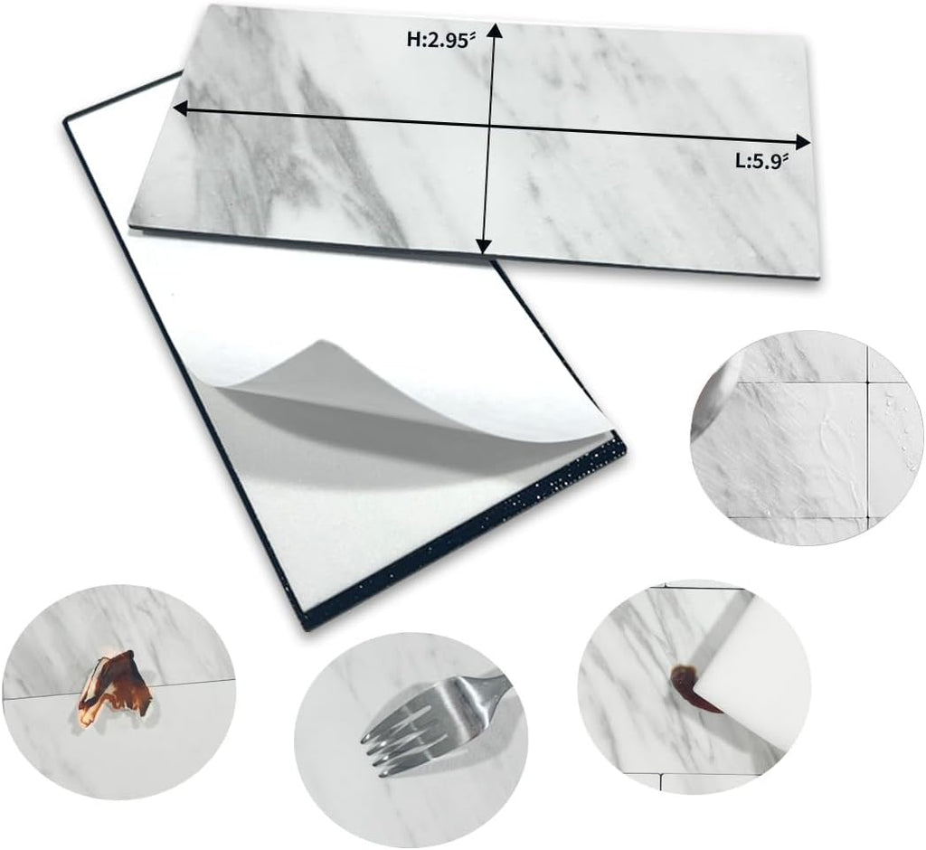 100-Piece White Marble Look Peel and Stick Backsplash Wall , 3" x 6" PVC Faux Stone Stick on Tile for Backsplash