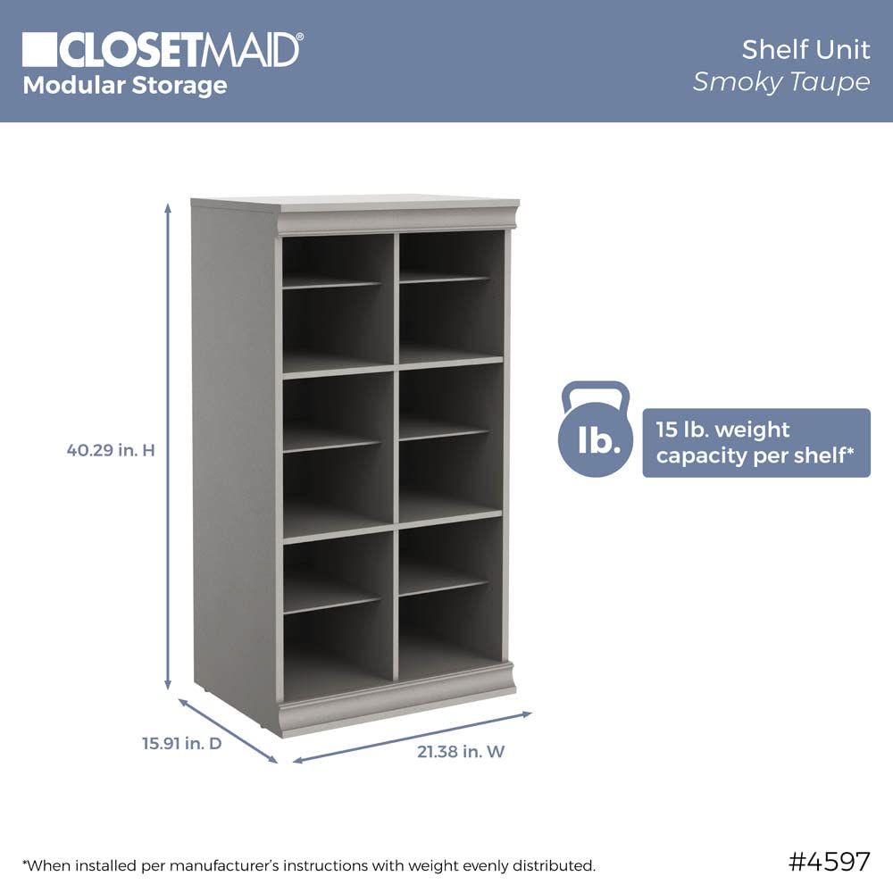 Modular Storage Shelf Unit with 12 Adjustable Shelves & Dividers, Taupe