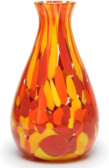 Murano Style Art Glass Vase Hand Blown Orange Confetti Effect Home Decor