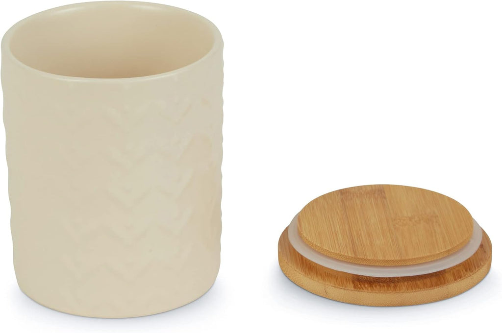 Kitchen Accessories Collection, Textured Matte Ceramic Canister Set, Antique White, Vine - Set of 3