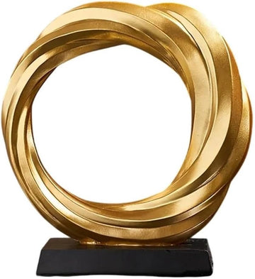 Modern Gold Resin Circle Sculpture, Abstract Design with Crystal Ball, 8.66 in Decorative Home Accent , or Entryway