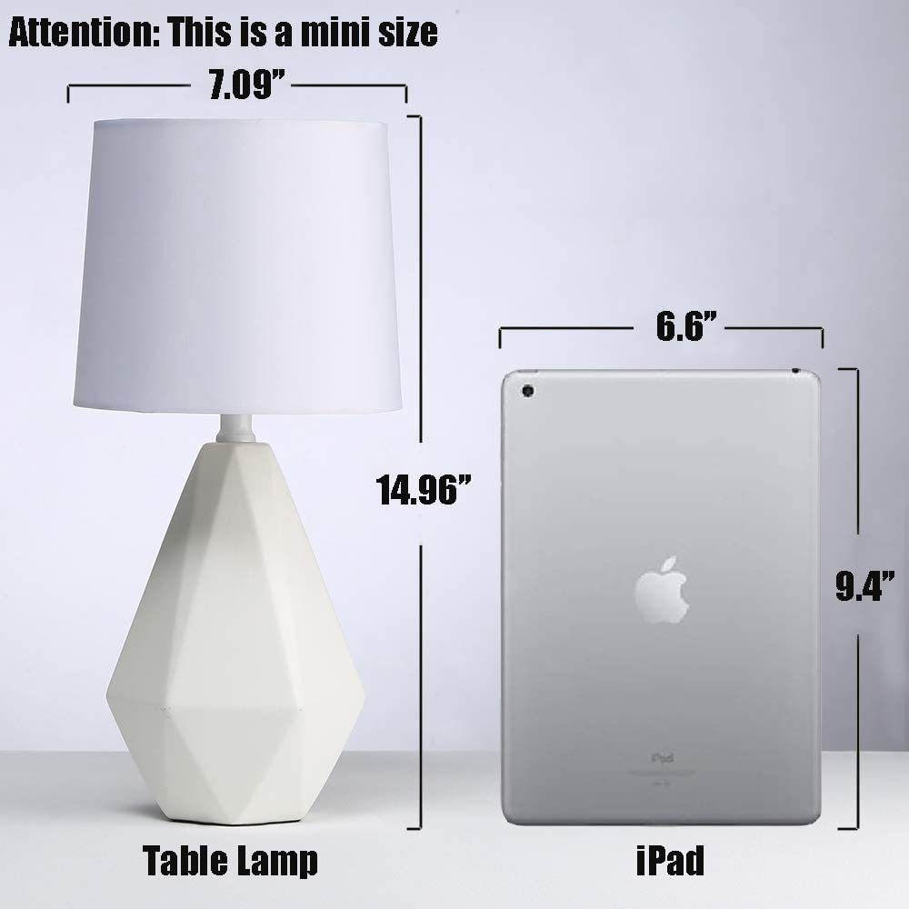 15" Modern Small Ceramic Table Lamp, White Irregular Geometric Bedside Table lamp, Nightstand Lamps with White Fabric