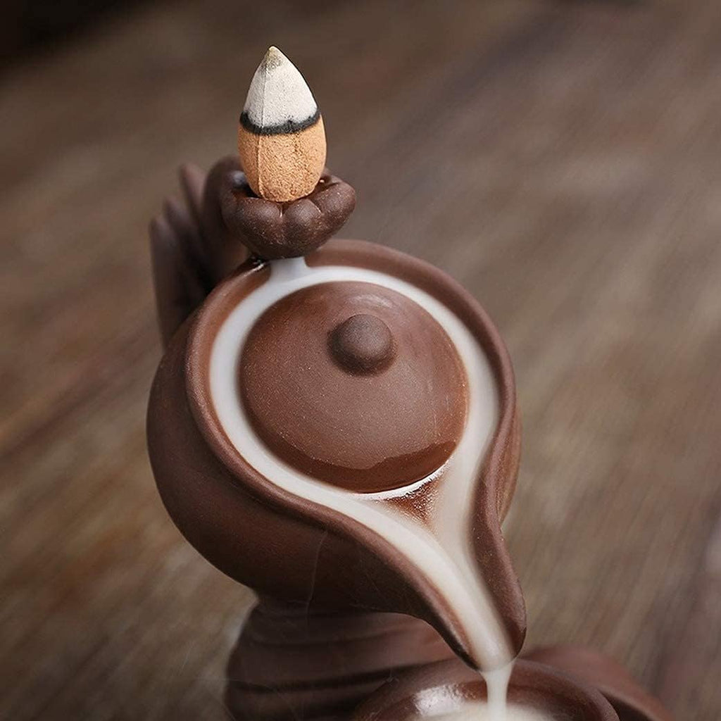 Buddha Hand Series Backflow Incense Burner Indoor Smoke Waterfall Incense Holder Creative Teapot Shaped Ceramic