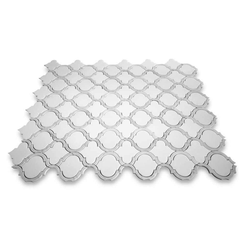 Thassos White Marble Waterjet Arabesque Baroque Grand Lantern Mosaic Tile w/Carrara White Outline Honed Kitchen Bath