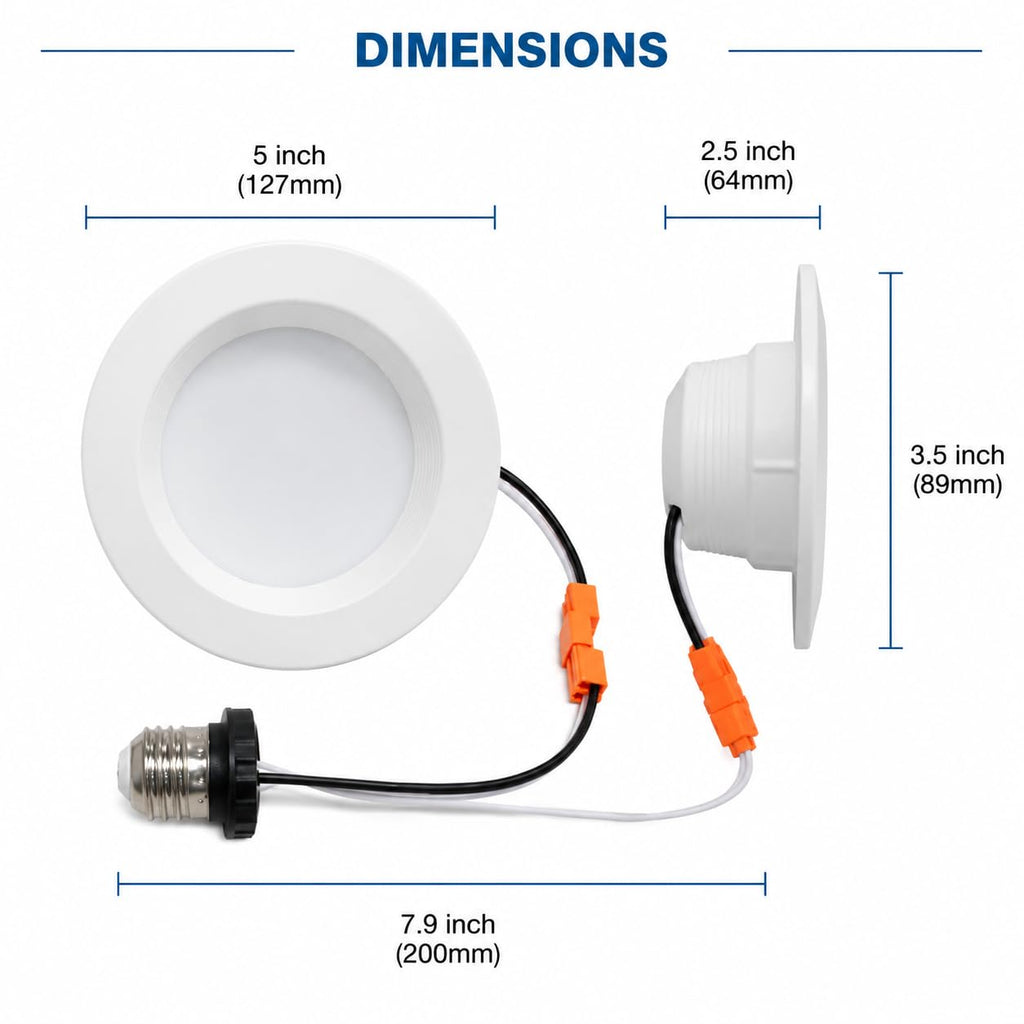12 Pack 4 Inch Retrofit LED Recessed Lighting with E26 Adaptor, Can Lights with Baffle Trim, Dimmable, Damp Rated, 8W