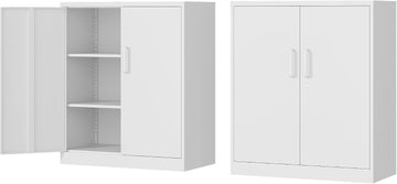 Metal Storage Cabinet-36" Tall Steel File Cabinet with Lockable Doors and Adjustable Shelves-White Steel Storage