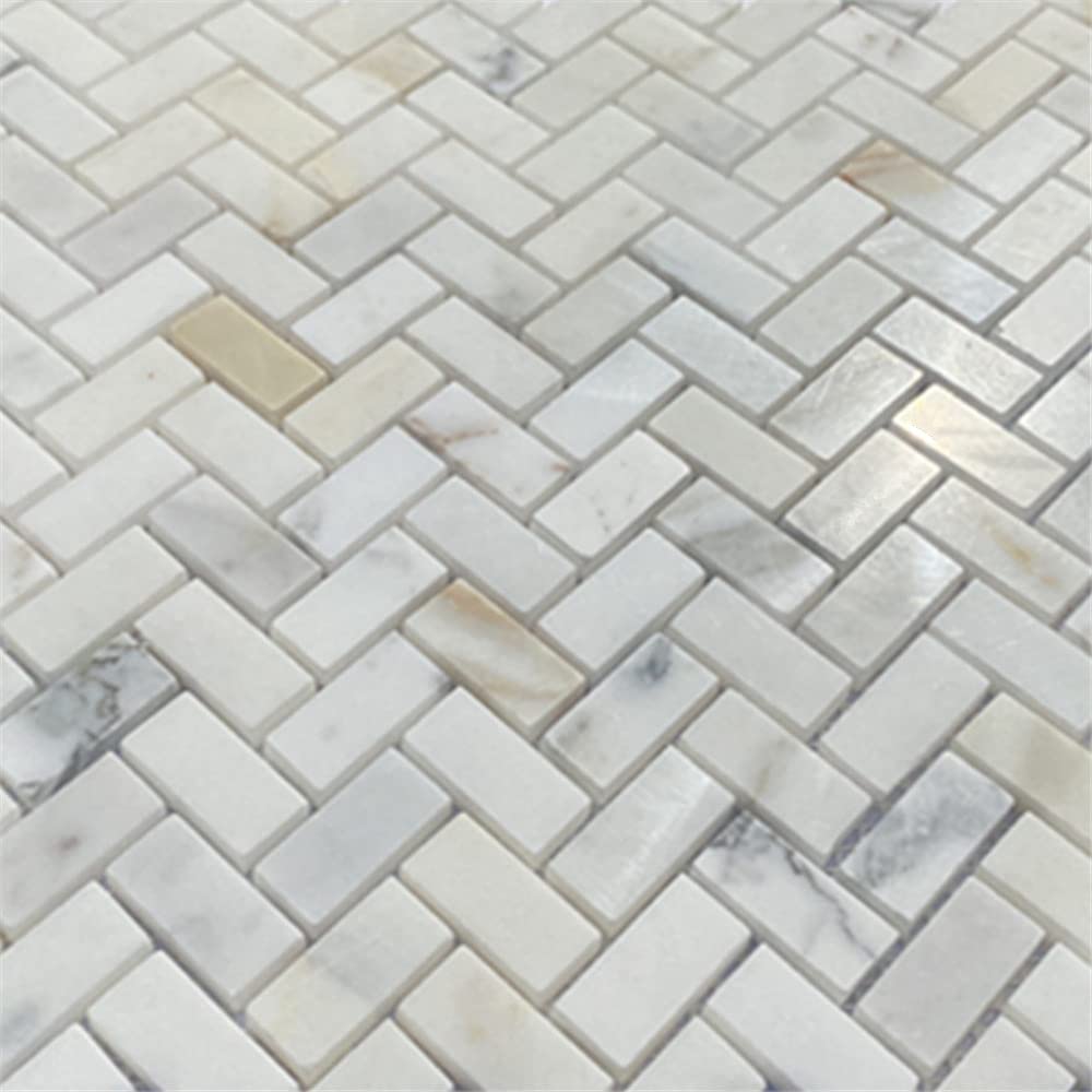 Calacatta Gold Marble 5/8x1-1/4 Herringbone Mosaic Tile Honed Kitchen Bath Wall Floor Backsplash Shower (1 Sheet)