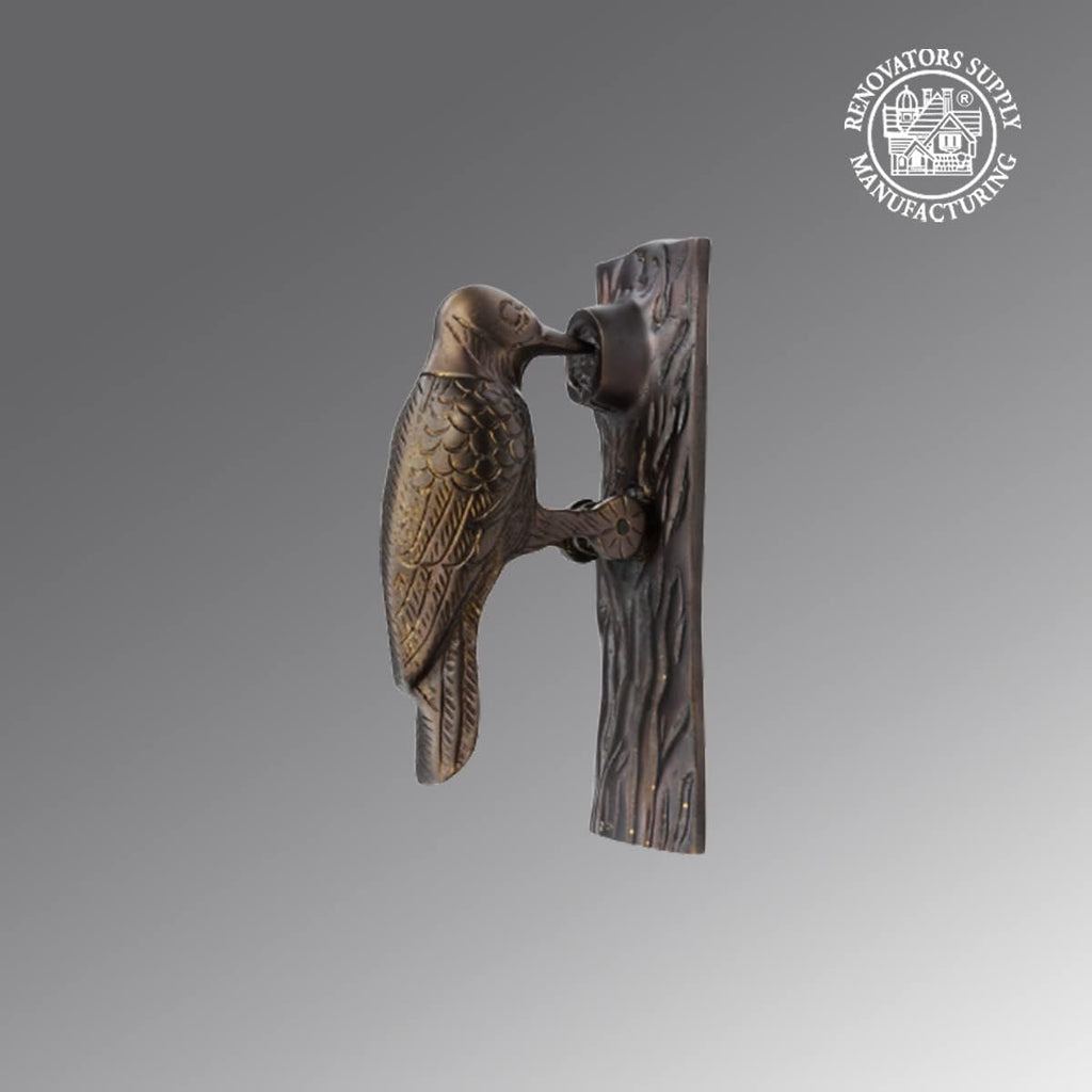 Solid Brass Woodpecker Door Knocker, 6.5" in Antique Brass Finish with Mounting Hardware