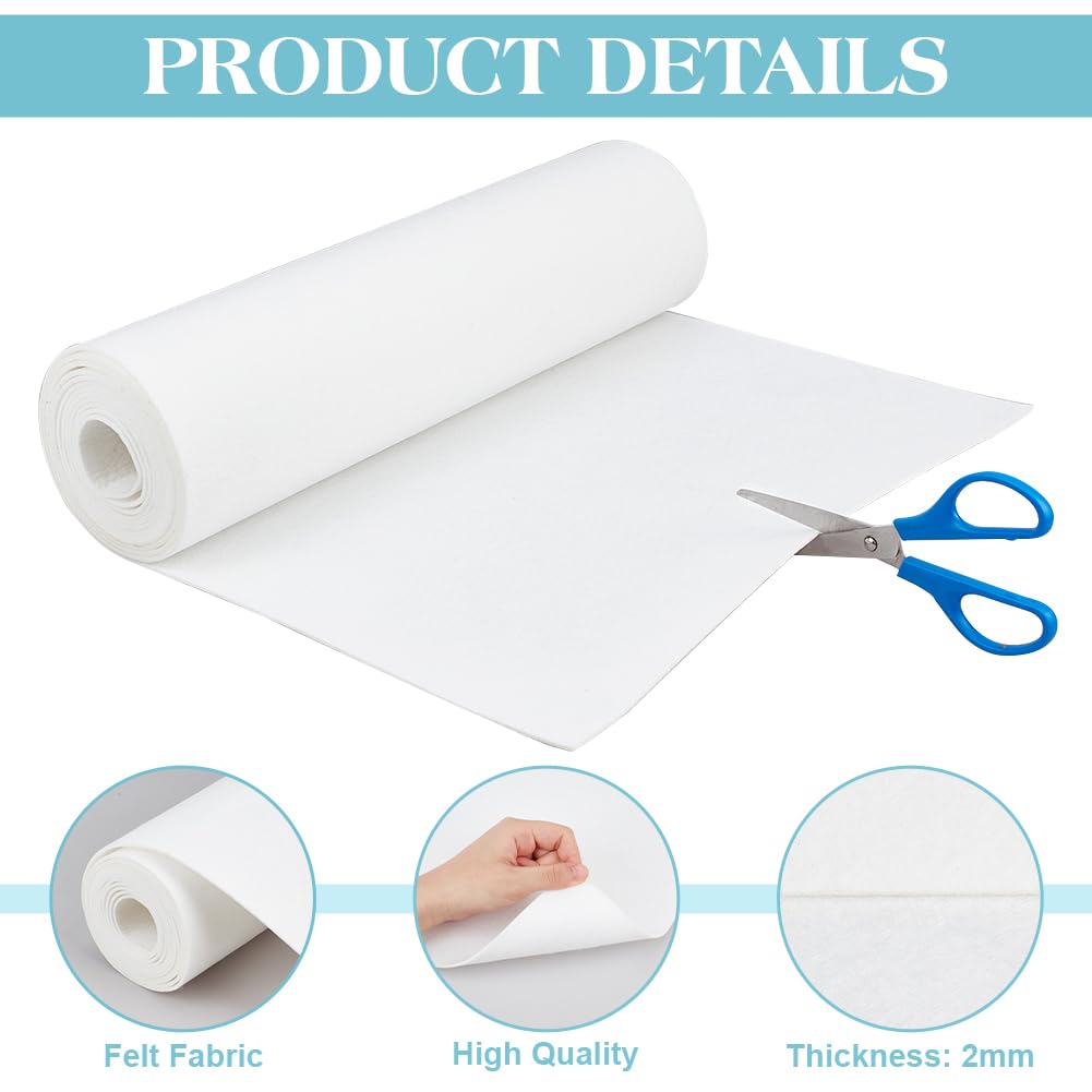118.1x15.7inch Felt Fabric Roll, Floral White, 2mm Thick