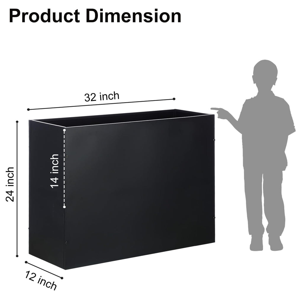 Large Metal Planter Box 32"x 12"x 24", Rectangular Modern Black Metal Planter Box Heavy Duty with Drainage Holes for