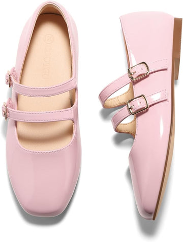 Girls Mary Jane Dress Shoes Square Toe Double Strap Flower Girl Wedding Party Ballet Flats for Toddler/Little/Big Kids
