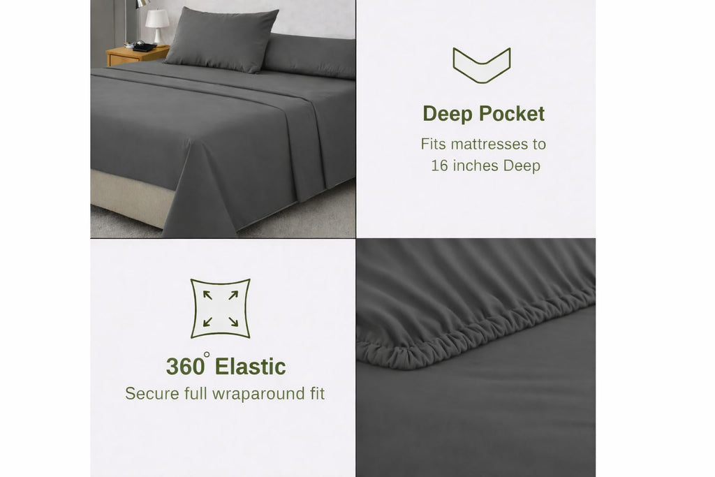 Percale Cotton Sheet Set Full Size, 4‐Piece, 100% Combed Cotton Sheets, Crisp & Cool, 16 in Deep‐Pocket Fitted Sheet