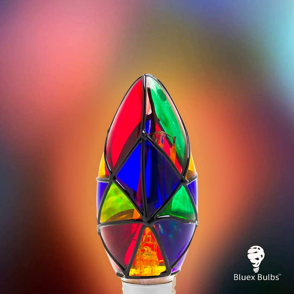 3 Pack LED Stained Glass Light Bulb E12 LED Bulb 2W (25W Equivalent) Candelabra Base Painted Night Light Mosaic Light