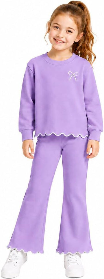 Girls Outfit Set 2 Piece Sweatshirt Top with Flare Pants