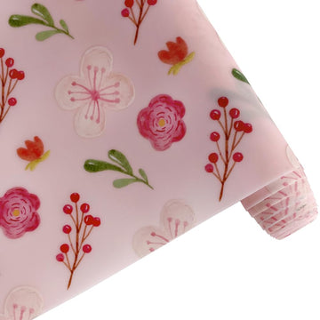 Flower Printed Pink Blossom Jelly Vinyl Roll 12"×54" Floral Translucent PVC Vinyl Fabric 0.7 mm for DIY Crafts Sewing