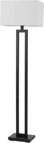 67046 58" Floor Lamp, Matte Black Finish, White Linen Rectangular Shade, Modern Geometric Cutout Des