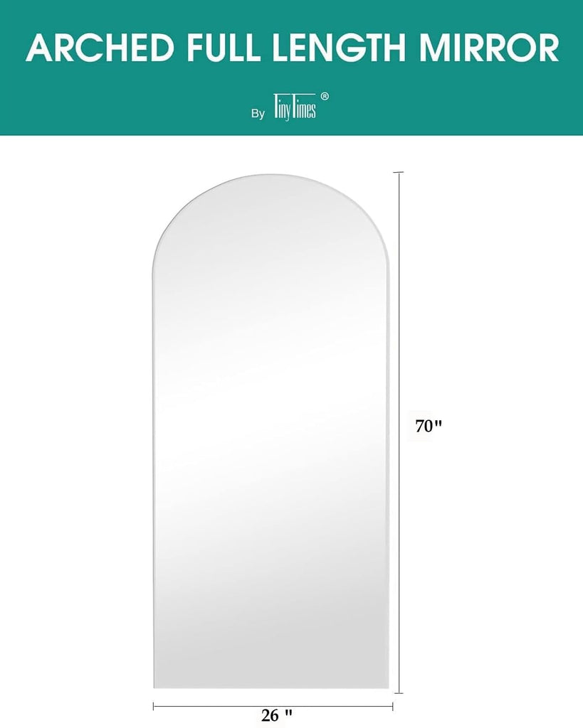 70"x26" Full Length Mirror, Large Arched Floor Mirror, White