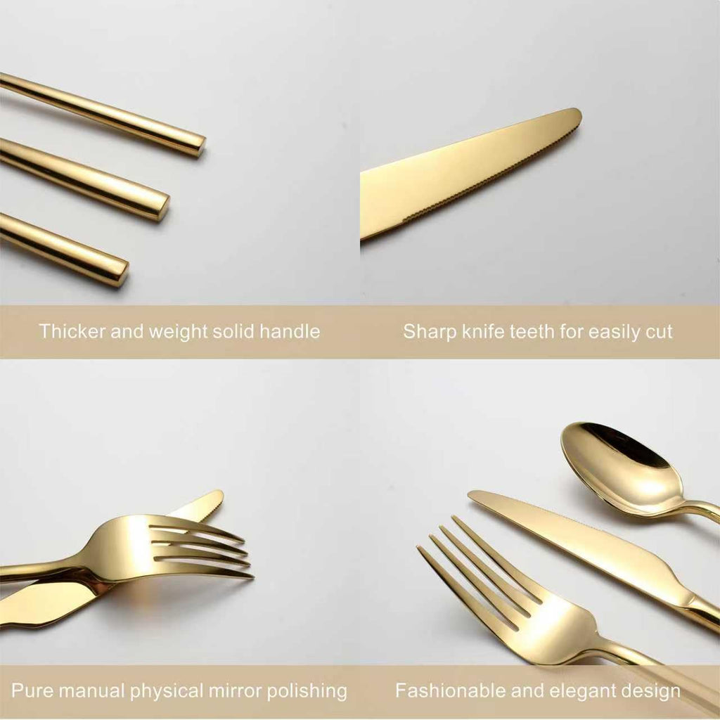 Gold Silverware Set, 20-Piece Flatware Cutlery Set Service for 4, Heavy Duty Titanium Coating Modern Design, 18/0