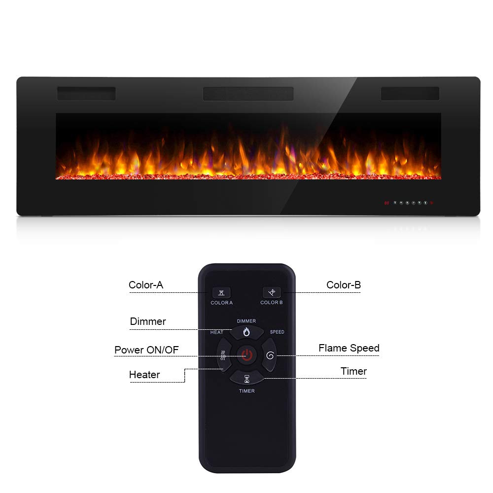 60 Inch Electric Fireplace in-Wall Recessed and Wall Mounted, Fireplace Heater and Linear Fireplace with Multicolor