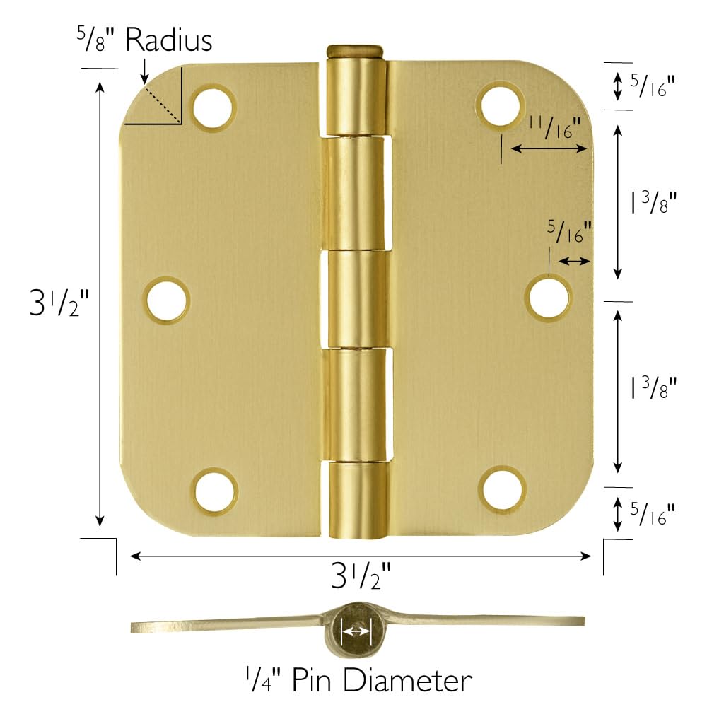 Interior Door Hinge, 3.5", Satin Brass