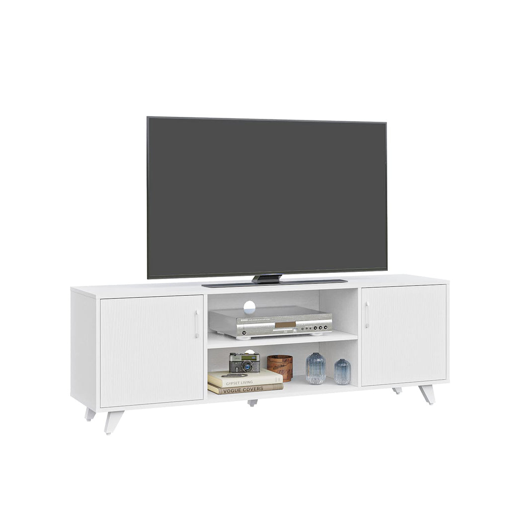 Modern TV Stand, Entertainment Center Television Stands Console with 2 Doors & Shelves Media Console (White, 63" x