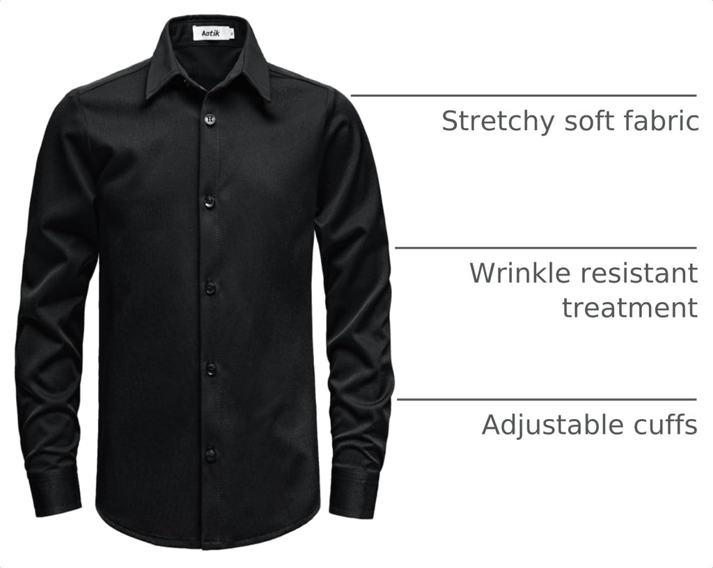 Boys Stretch Wrinkle Free Dress Shirt Long Sleeve Button Down Shirt