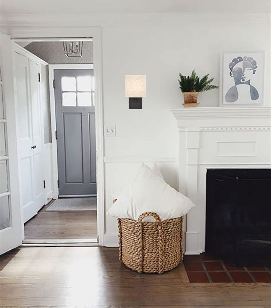 Industrial Linen Wall Sconces Black Bedroom Wall Lamp, Set of 2