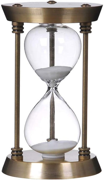 60 Minute Metal Hourglass Decorative White Sand Timer, Bronze