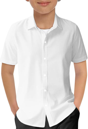 Boys Button Down Shirts Short Sleeve Formal Uniform