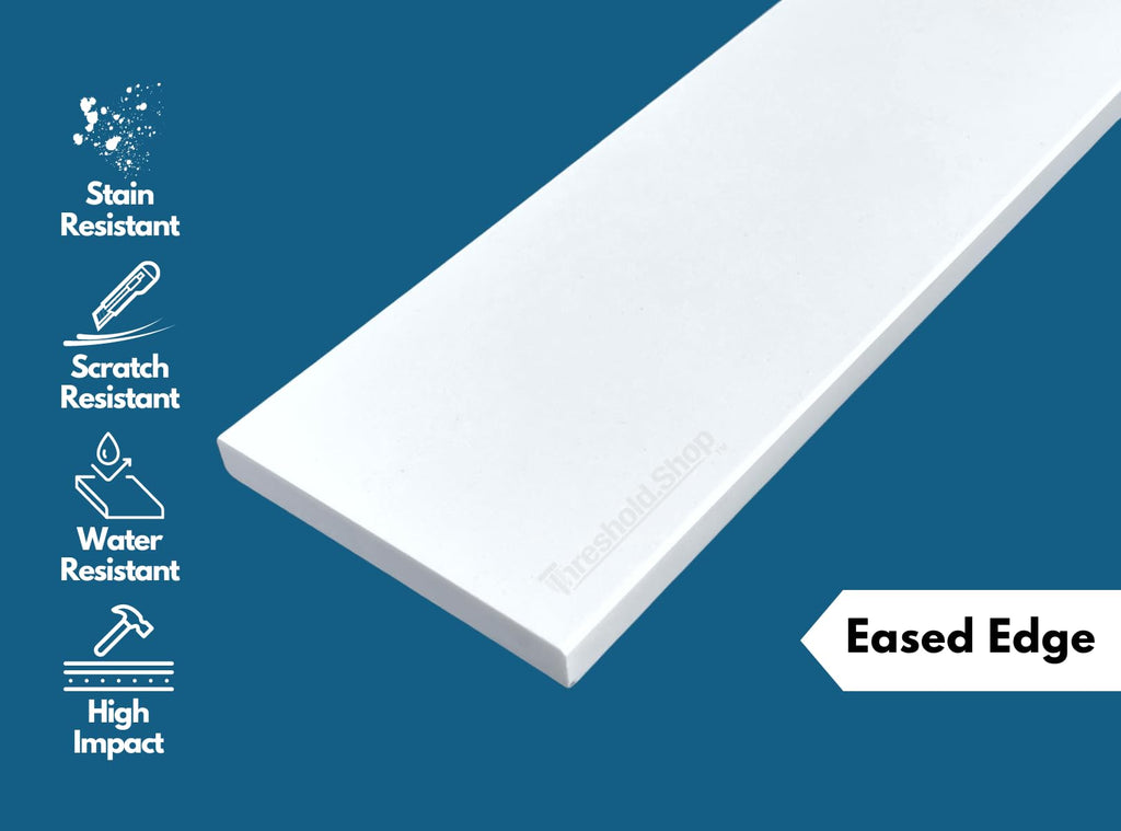 Super White Engineered Marble Threshold for Shower Curb, Bathroom Vanity Backsplash, Window Sill (4" x 32")