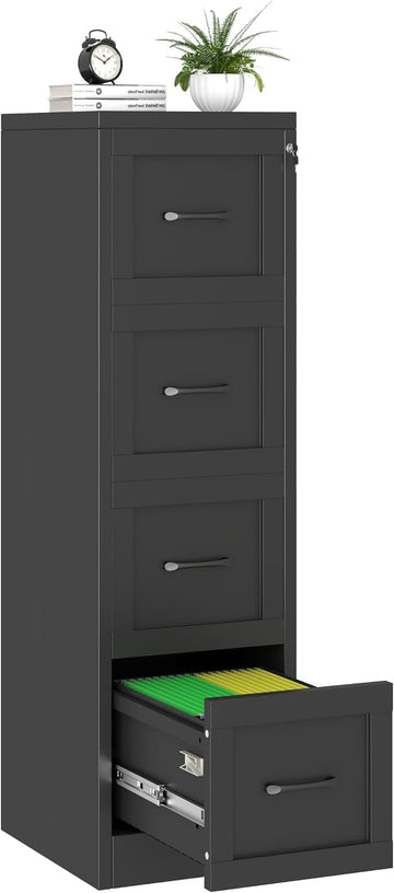 4-Drawer File Cabinet with Lock, Narrow Vertical Filing Cabinets | Metal File Cabinets Storage Cabinet for Letter