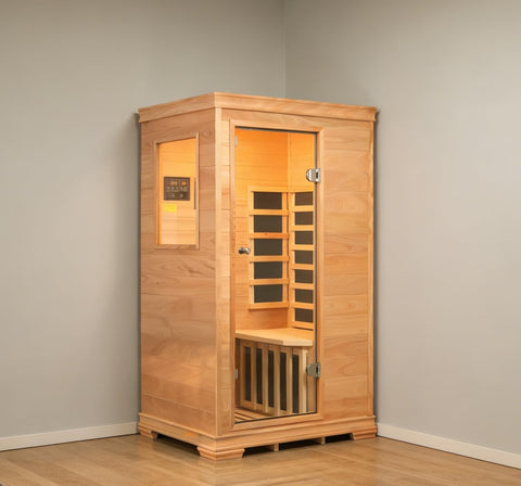 1 Person Infrared Dry Sauna for Home, Low EMF Indoor Sauna Box, Premium Wood Build with 960W Carbon Panels