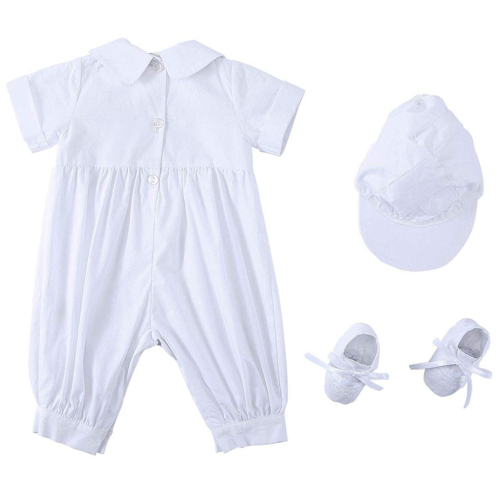 Baby Boy's 3 Pcs Christening Baptism Outfit Embroideried Lace Infant Romper Short Sleeve