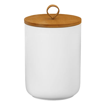 Ceramic Storage Jars, Modern Airtight Canisters with Wooden Lid (White tuba)