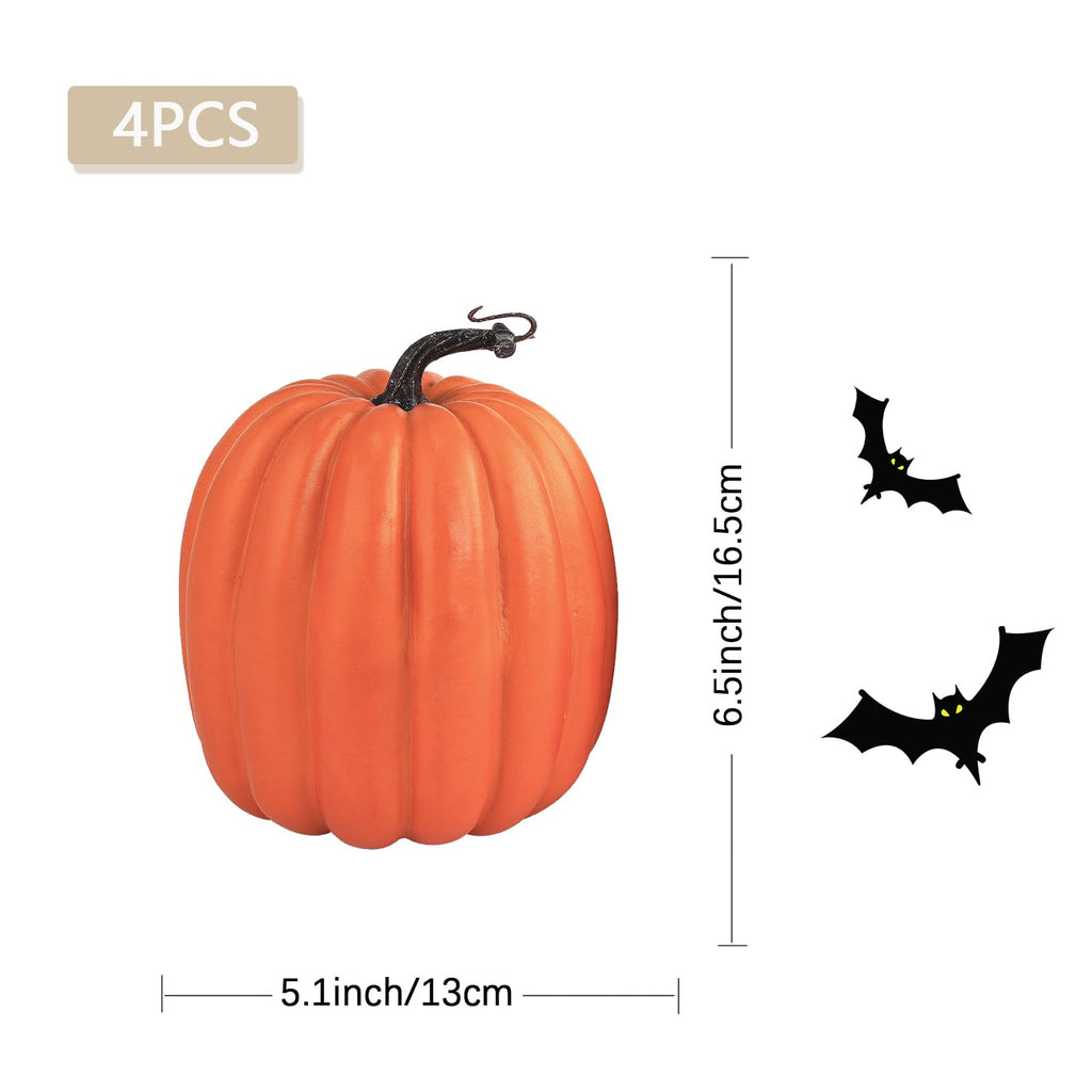 6 Inch Large Artificial Pumpkins, 4PCS Big Orange Faux Foam Harvest Pumpkins for Fall Autumn Thanksgiving Seasonal