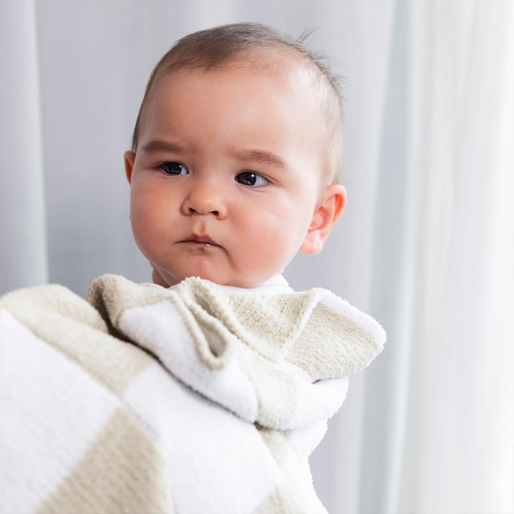 Textiles Taupe Check Chenille Boy Baby Blanket Super Soft Reversible