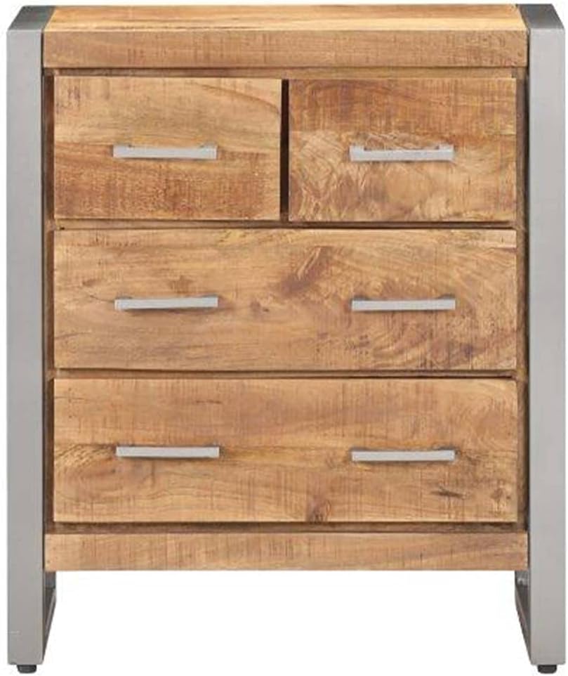 Industrial Sideboard Cabinet with 4 Drawers, Mango Wood Storage Chest Accent Furniture 23.6 x 13.8 x 27.6 Inch