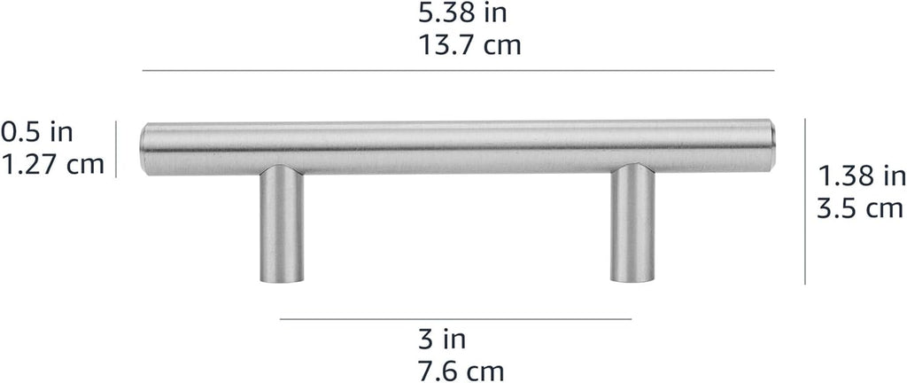 Euro Bar Cabinet Handles, Drawer Pulls, Kitchen Cabinet Hardware, 5.38-inch Length, 3-inch Hole Center, 1/2-inch