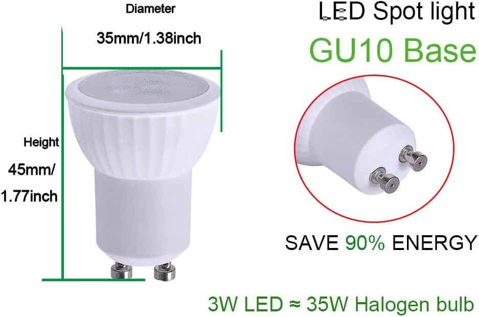 MR11 GU10 35mm Mini LED 3W 120V Non-Dimmable Spotlight Small Bulb Replace 35W Halogen Bulb Equivalent GU10 LED