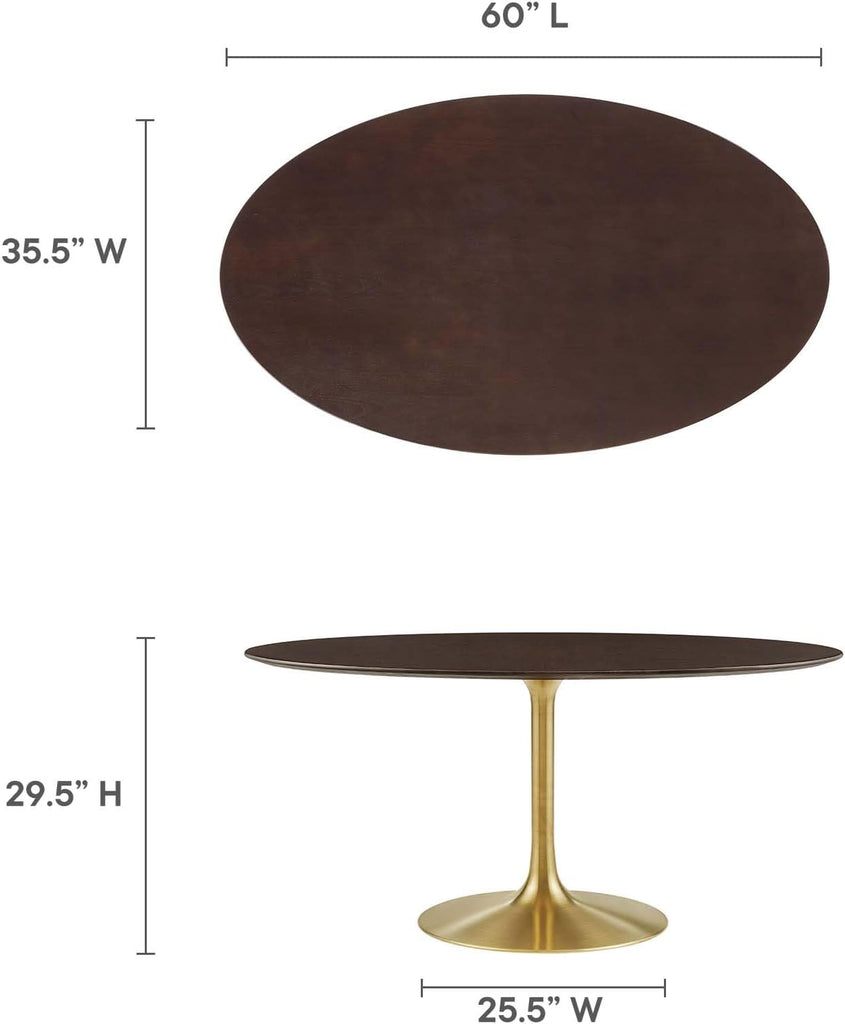 Inspired Tulip Style Oval Pedestal Dining Table — Gold Cherry Walnut, 60″ Oval