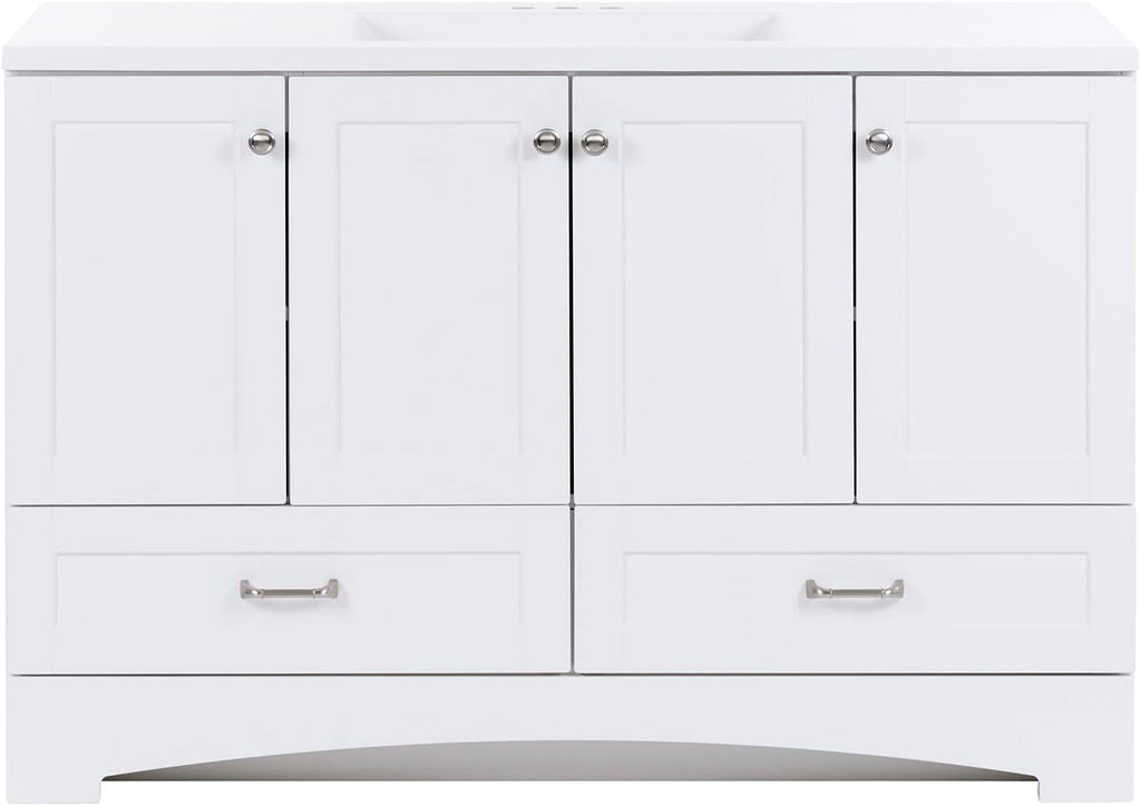 Spring Mill Cabinets Emlyn 48 Inch Bathroom Vanity with White Single Sink Top, 3 Cabinets, 2 Shelves, 2 Drawers