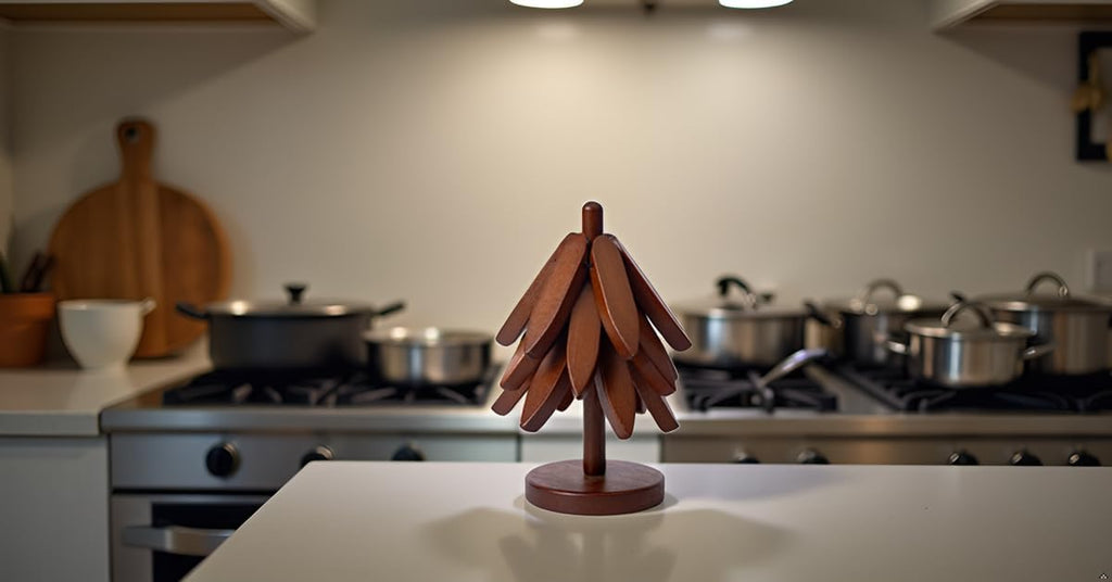 Wooden Trivets for Hot Dishes, Tree Shape Set, Best for Hot Dishes - 3 Wooden Trivets + 1 Stand stored Like - Set of 3