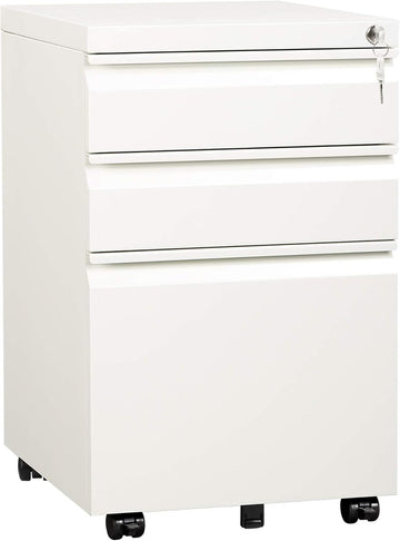 3 Drawer Mobile File Cabinet, Fully Assembled Except Casters | Under Desk Metal Filing Cabinet with Lock , Fits