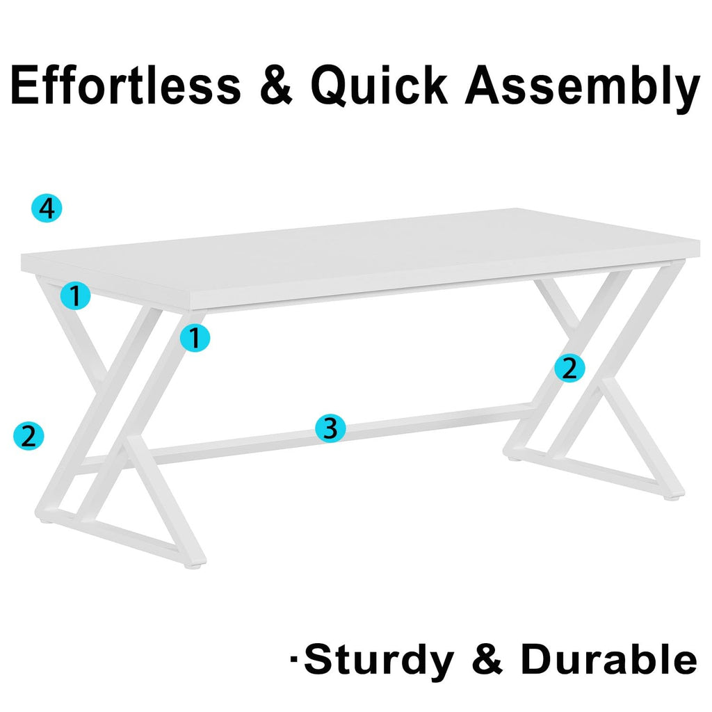 60 Inch White Modern Computer Office Desk Metal & Wood Writing Desks