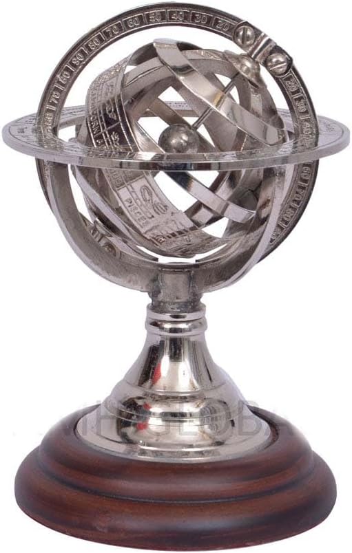Nautical Brass Astrolabe Sphere | Brass Finish Armillary Collectible Sphere Globe | Home Decor and Figurines| Nickel