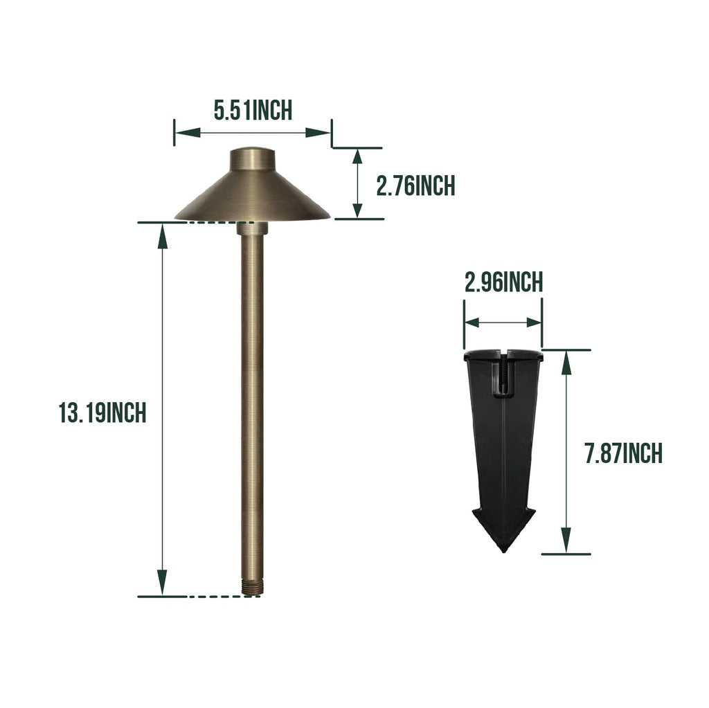 Solid Brass Pathway Lights, Low Voltage LED Landscape Path Light, Outdoor Waterproof Accent Lighting, 12V AC/DC