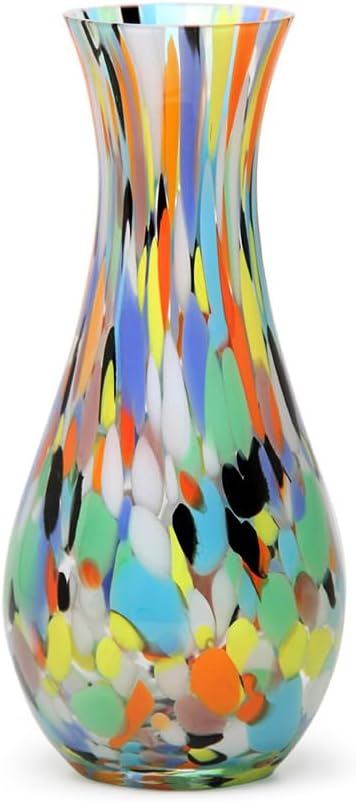 Murano Style Art Glass Vase Hand Blown Colorful Confetti Effect Home Decor