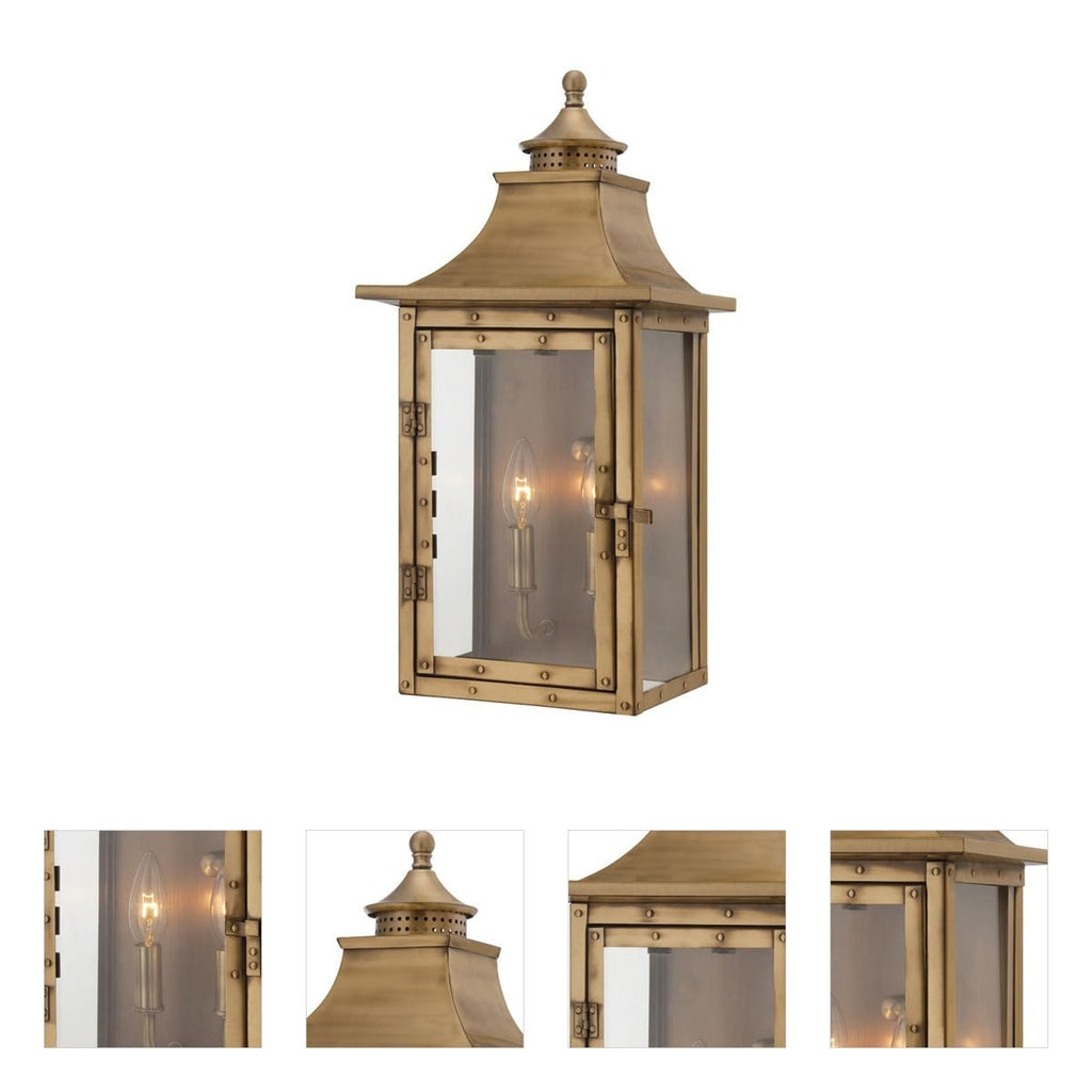 St. Charles Collection 2-Light Wall Mount Outdoor Light Fixture, Aged Brass
