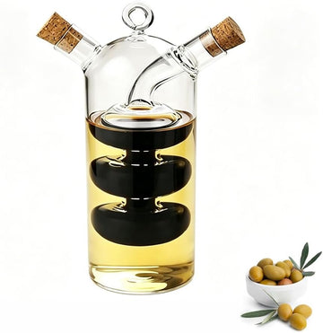 Olive Oil and Vinegar Dispenser Cruet Bottles, 2 in 1 Transparent Dual Glass Cooking Container
